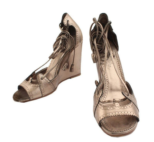 Hermes Ghillies Lace Bronze Wedge Heel 36.5 26810901
