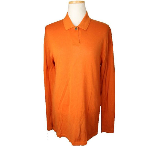 ISSEY MIYAKE Pleats Please Orange Polo Neck Cotton Knit Top 3 26807633