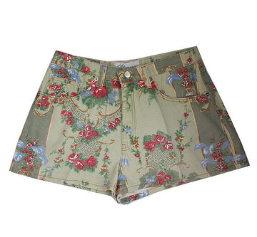 BLUMARINE Red Rose Denim Shorts 55 43706683