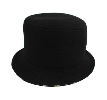 Burberry Black Wool & Check Knit Trimming Wide Brim Hat 54 26812110