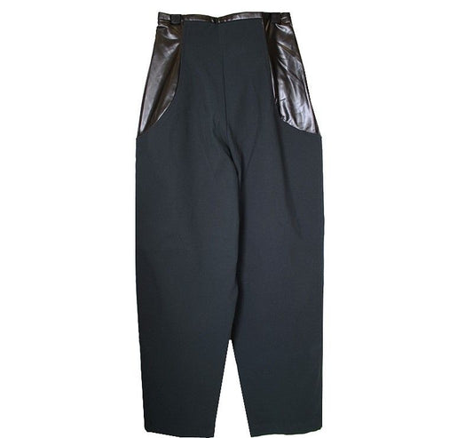ISSEY MIYAKE Issey Dunkelgrüne Hochbund Kunstleder Besatz Weite Hose 55 26809636
