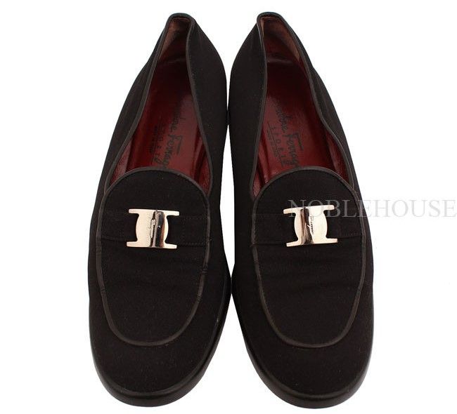 Salvatore Ferragamo Black Silver Logo Loafers 7.5 26810967 – trenbe