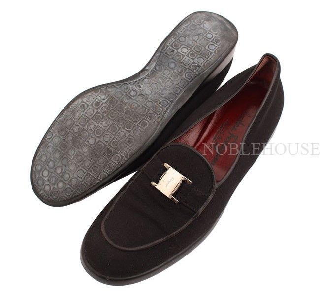 Salvatore Ferragamo Black Silver Logo Loafers 7.5 26810967 – trenbe