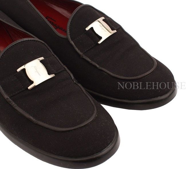 Salvatore Ferragamo Black Silver Logo Loafers 7.5 26810967 – trenbe