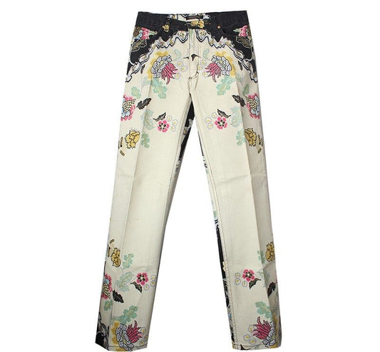 ROBERTO CAVALLI Schwarze Blumen Glitzerhose 55 43851637