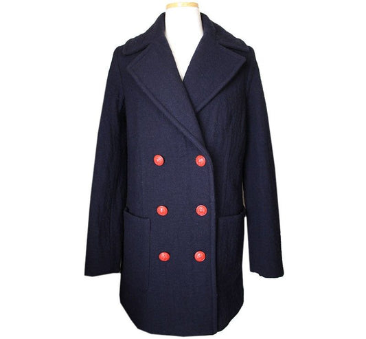 Zadig & Voltaire Marine Red Button Wool Blend Coat 44 26810559