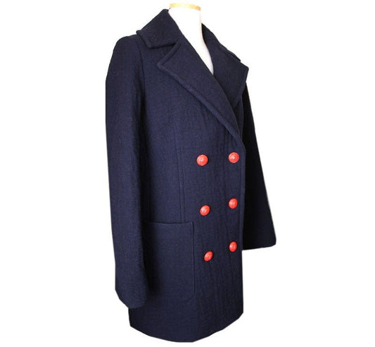 Zadig & Voltaire Marine Red Button Wool Blend Coat 44 26810559