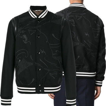 VALENTINO レオパードプリントレザーウール春ボンバージャケットブラック NV3CI0344EG G93 3900 14111942