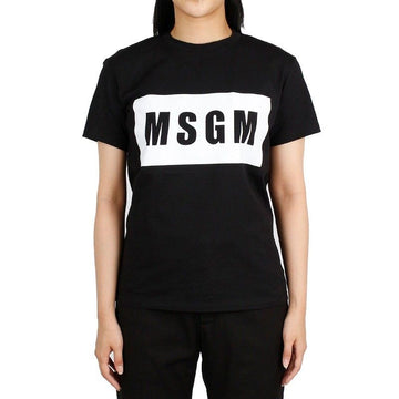 MSGM 20 SS レディース スクエアロゴ ラウンド 半袖 ブラック 2841MDM95 99 7863 14111931