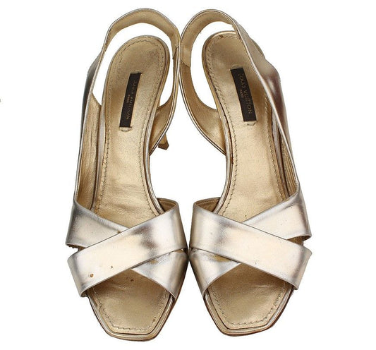 LOUIS VUITTON Metallisch Silberne Riemenschnalle Slingback Offene Spitze Pumps 36 12 26810824