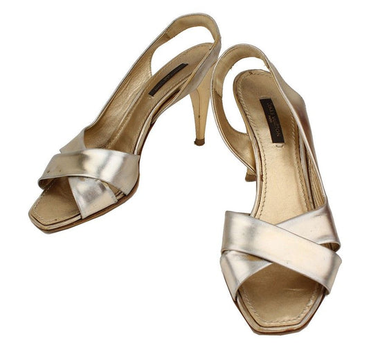 LOUIS VUITTON Metallisch Silberne Riemenschnalle Slingback Offene Spitze Pumps 36 12 26810824