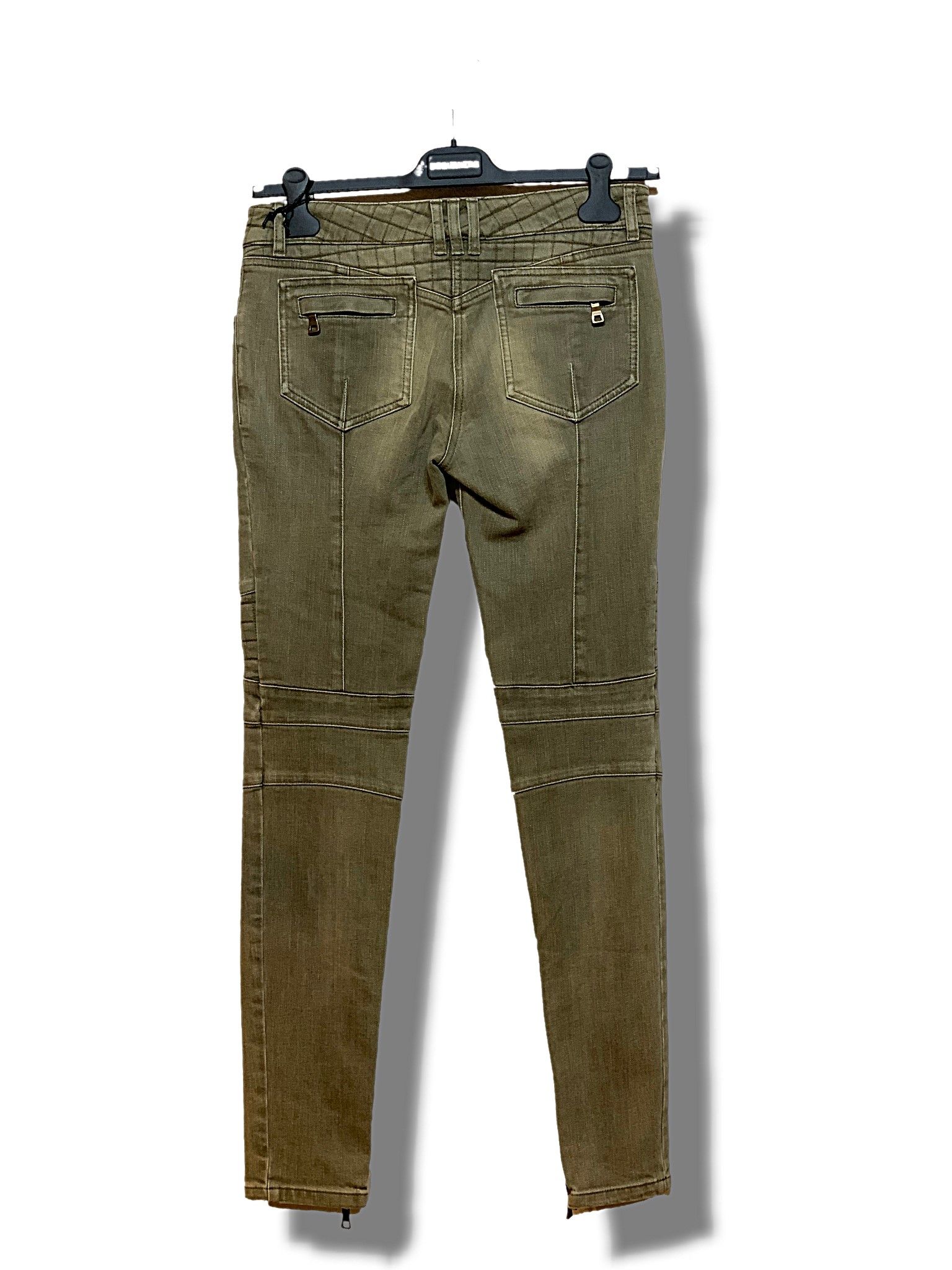 Balmain Khaki Double Zipper Biker Jeans 5568146958 19448292 – trenbe