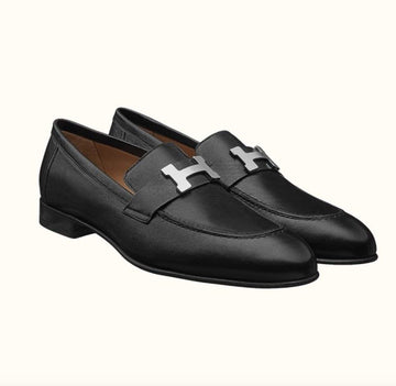 Hermes Men's Black Paris Loafers Silver 6314168995 28664225