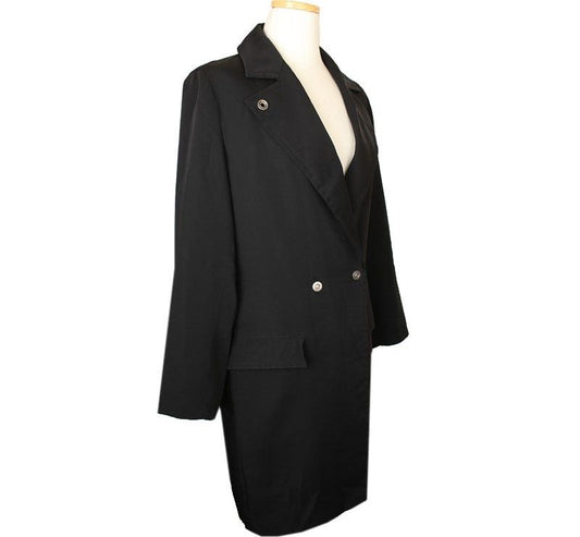 MaxMara Marella Black Double Button Poly Coat 55 26810588