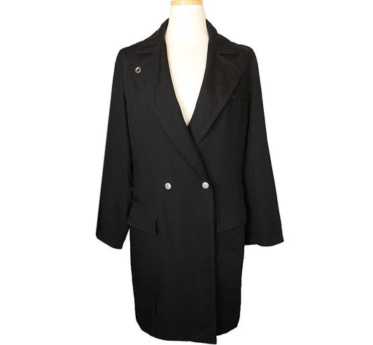 MaxMara Marella Black Double Button Poly Coat 55 26810588