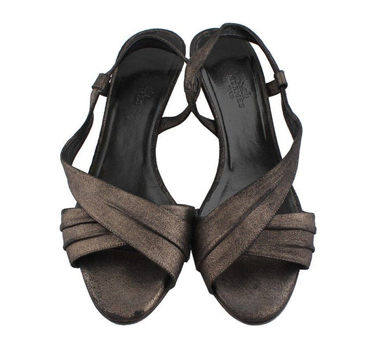 Hermes Vintage Metal Shirred Strap Sandals 38 26810877
