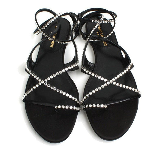 Saint Laurent Black Satin Beaded Sandal Strap 40.5 26810767