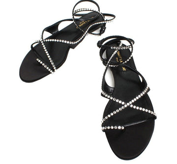 SAINT LAURENT ブラックサテンビーズサンダルストラップ 40.5 26810767