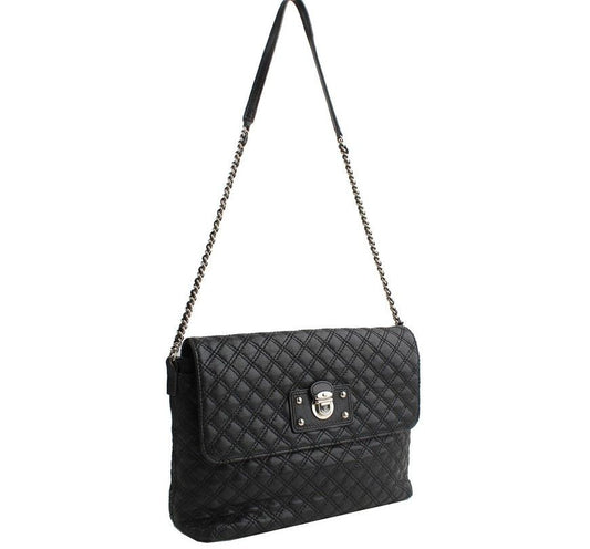 MARC JACOBS ブラックキルティングフラップシルバーチェーンシングルショルダー 26811154