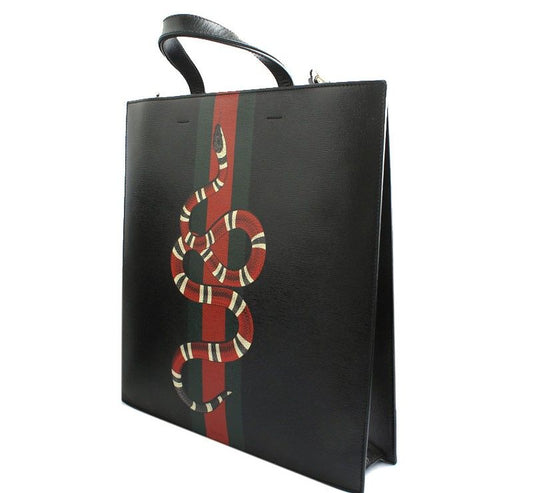 Gucci Black Leather King Snake Triple Stripe Tote and Shoulder Bag 431336 26811413