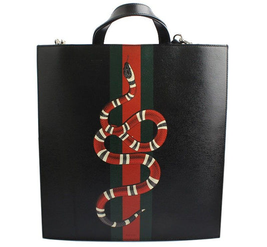 Gucci Black Leather King Snake Triple Stripe Tote and Shoulder Bag 431336 26811413