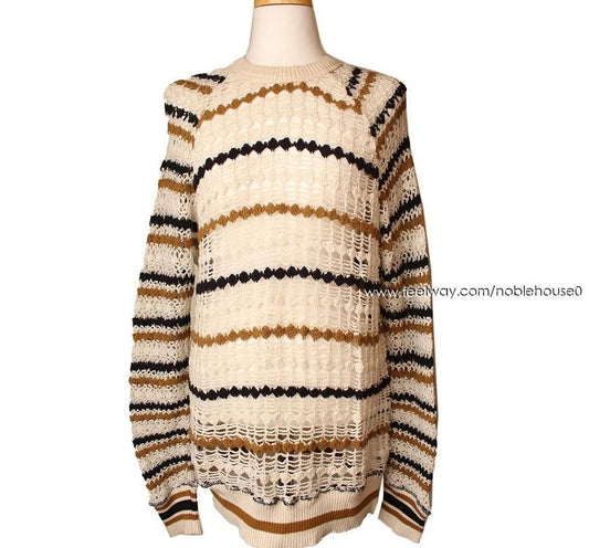ISABEL MARANT Etoile Ivory Streifen Netz Strick 26809991