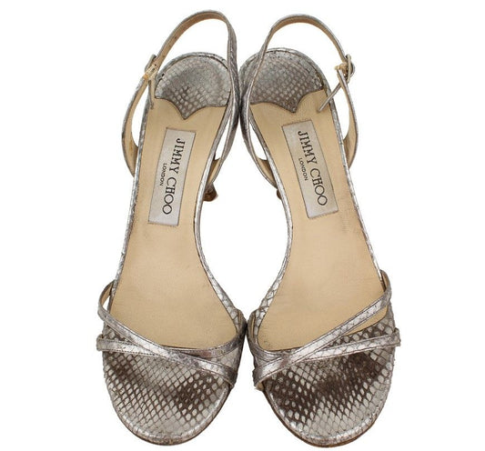 Jimmy Choo Silver Python Pattern Strap Sandals 37.5 26810649