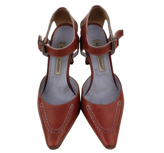 MANOLO BLAHNIK Red Camel Stich Ankle Strap Pumps 36 12 26810801
