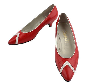 Saint Laurent Paris Red & White Color Block Low Heel Pumps 36.5 26810700