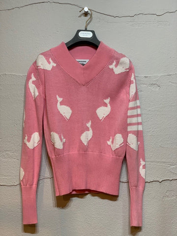 Thom Browne Pink V-Neck Knit 5378488971 17366274