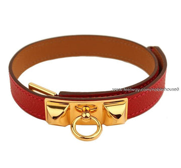 Hermes Medor Red Epsom Double Strap Gold-Plated Bracelet XST 26811769