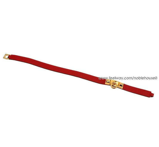 Hermes Medor Red Epsom Double Strap Gold-Plated Bracelet XST 26811769