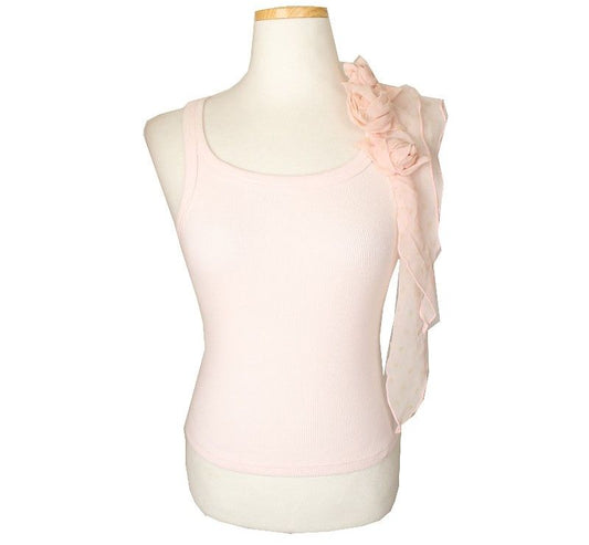 Valentino Red Light Pink Ribbed Floral Decoration Cotton Tank 38 26807320