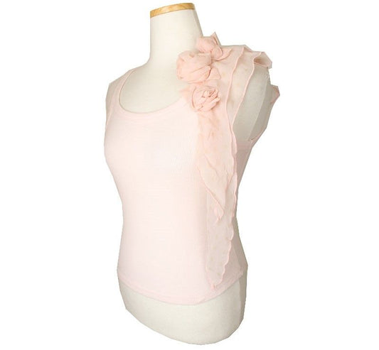 Valentino Red Light Pink Ribbed Floral Decoration Cotton Tank 38 26807320