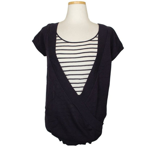 COLOMBO Navy & gestreifte Layered Baumwollstrickoberteil 66 26809904