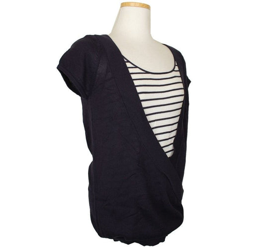 COLOMBO Navy & gestreifte Layered Baumwollstrickoberteil 66 26809904