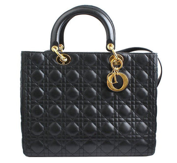 Dior Black Lambskin Cannage Lady-Gold Large Tote Shoulder 12345 30519558