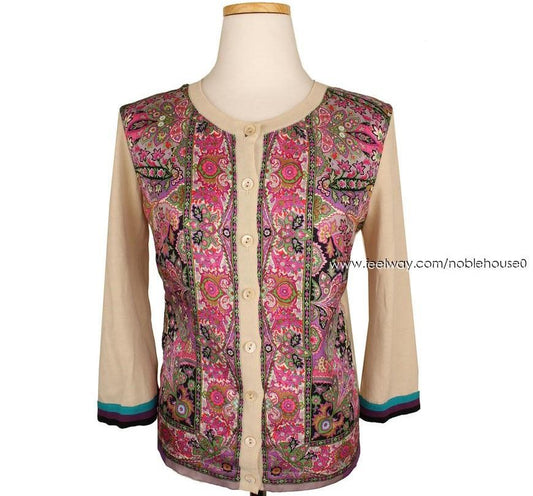 ETRO Ivory Paisley Seiden Druck Cardigan 38 26810049