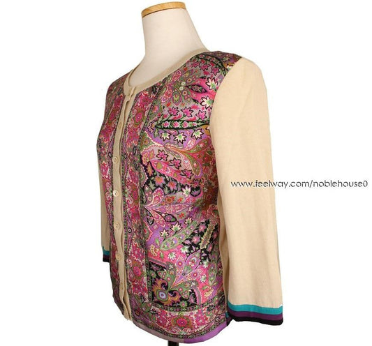 ETRO Ivory Paisley Seiden Druck Cardigan 38 26810049