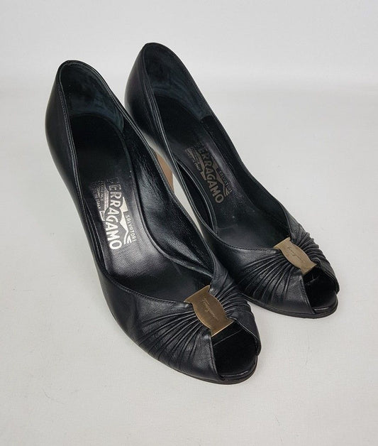 SALVATORE FERRAGAMO Schwarze Leder Slingback Damen Schuhe 26662458