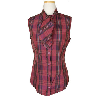 MOSCHINO Lila Karomuster Schleife Ärmelloses Oberteil 55 26809249