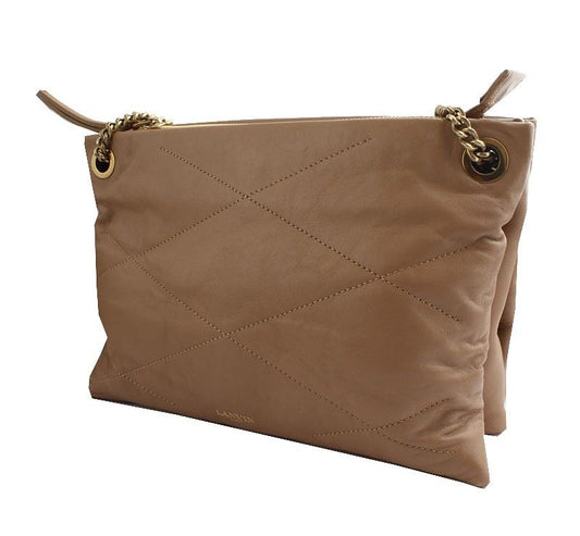 LANVIN ベージュ キルティングステッチ ゴールドチェーン トリオ ショルダー兼クロス 27×11×18.5 26811121