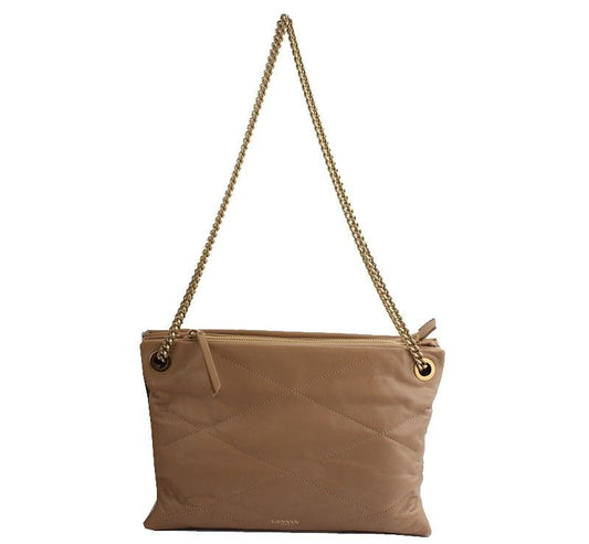 LANVIN ベージュ キルティングステッチ ゴールドチェーン トリオ ショルダー兼クロス 27×11×18.5 26811121
