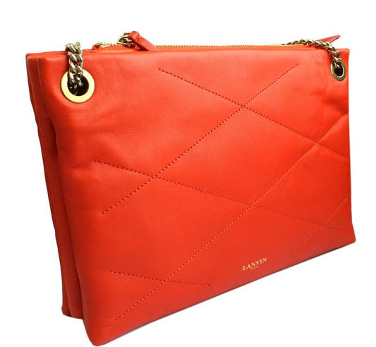 LANVIN レッド キルティングステッチ トリオ チェーン クロスバッグ 26811043