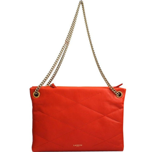 LANVIN レッド キルティングステッチ トリオ チェーン クロスバッグ 26811043