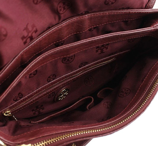 TORY BURCH バーガンディ エンボス フラップショルダー＆カード財布セット 26810853