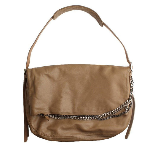 JIMMY CHOO ミルクベージュ シルバー金具チェーン装飾 フラップ ビッグショルダー 26811119