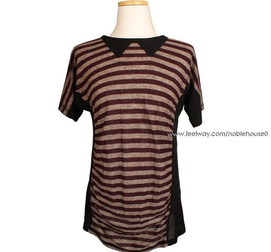 Sonia Rykiel Black & Burgundy Stripe T-shirt 55.5 26807391