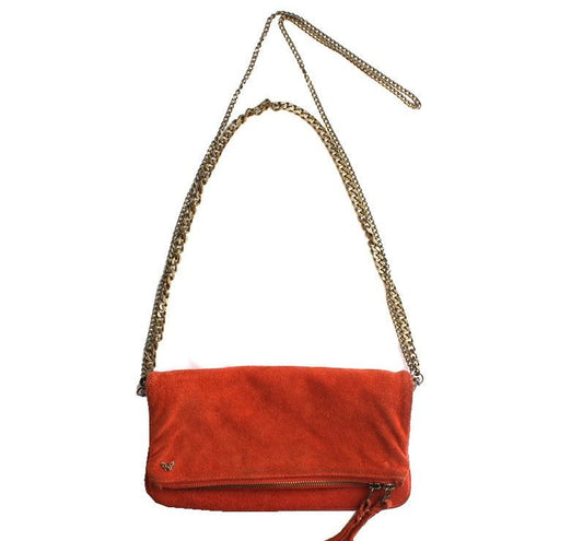 ZADIG & VOLTAIRE ダークオレンジスウェードアンティークチェーンフラップショルダー兼クロス 26811297