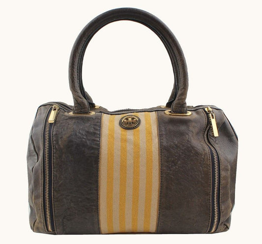 Tory Burch Gray Embossed Lambskin Stripe Detailed Tote 26811411